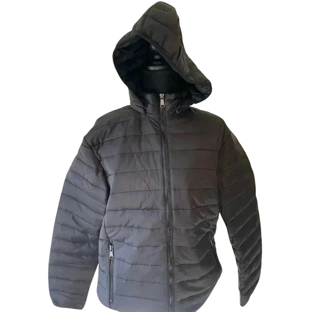 RUXEN European Brand Puffer Jacket XL Black Full Zip Removable Hood NWT